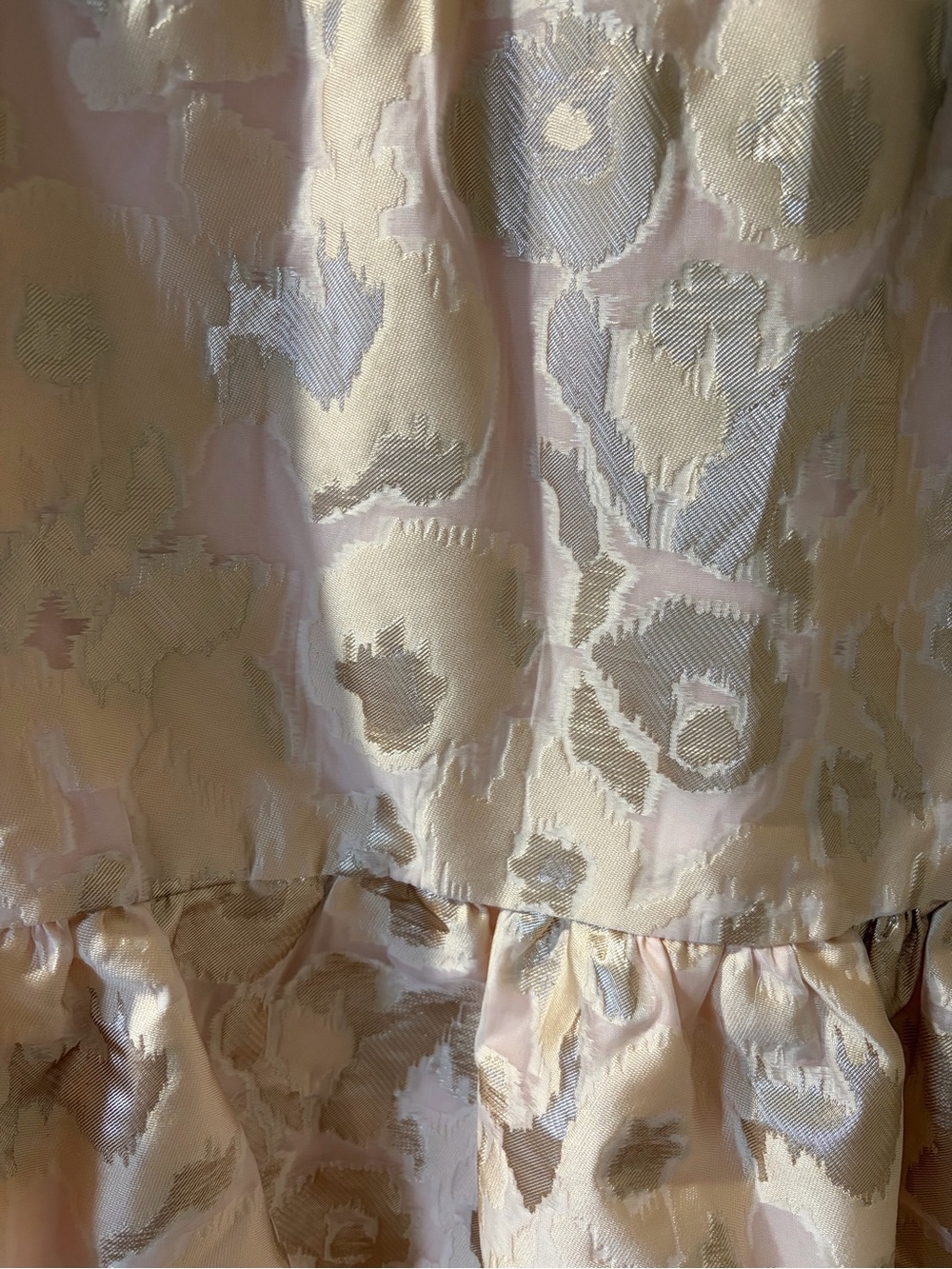 Tuckernuck Cream Metallic Brocade Puff-Sleeve Mini Dress with Ruffle Hem - Picture 3 of 4